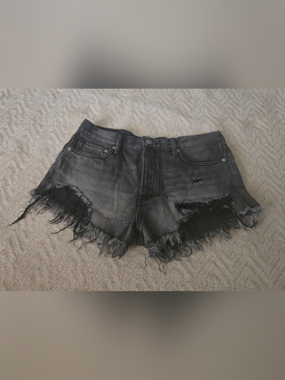 We The Free Black Washed Frayed Denim Shorts